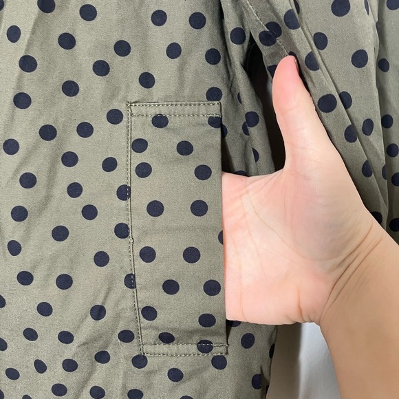Boden Jacket Sz 4 Olive Green 100% Cotton Full Zip Polkadot Spring Jacket Hood - Picture 3 of 6